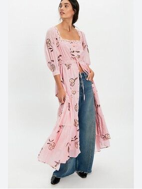 FREE PEOPLE Morning Meadows Long-Sleeve Maxi Dress - Blushing Pink - Medium M
